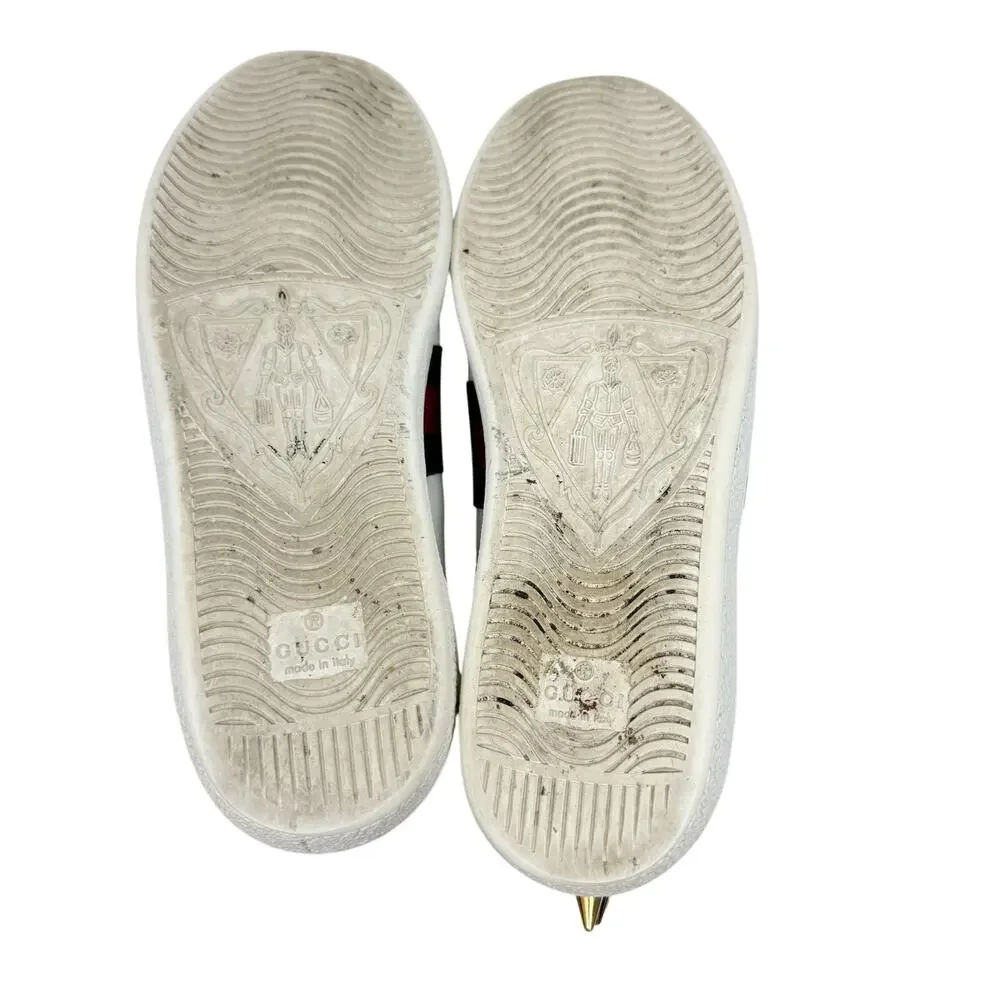 Gucci Ace Sneakers 37 White Leather Pearl Stud Web Stripe Spiked Heel - Picture 6 of 10